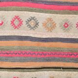 Beige & Pink Wool Kilim Rug, 142x203Cm Handknotted Carpet, 5x7 Rugs