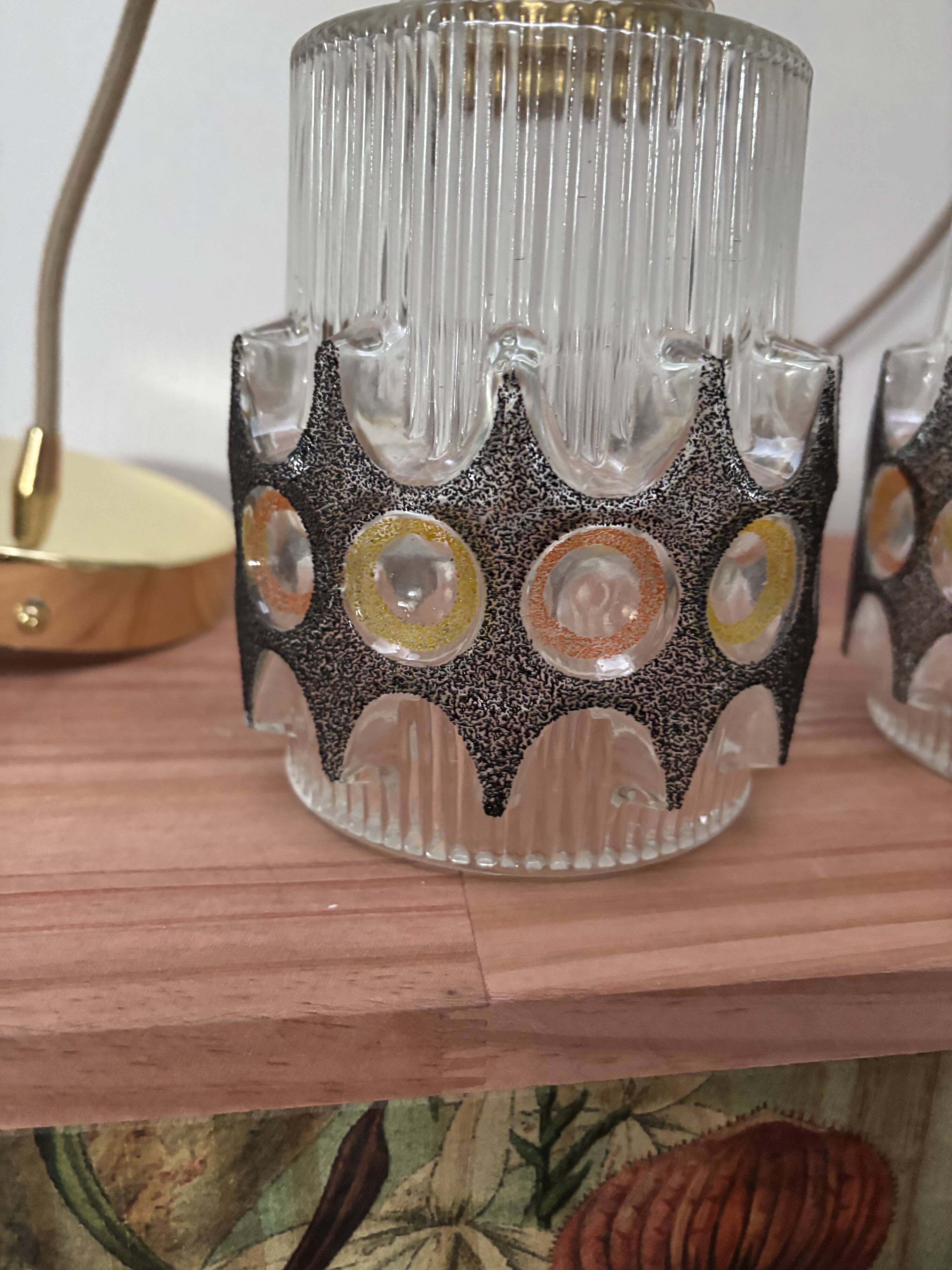 Pair of vintage faceted glass pendant lights