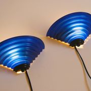 Pair of 1980's Art Deco Inspired Cobalt Blue Glass Sconces - Design Light