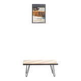 Table basse en frêne olivier avec pieds épingles en métal