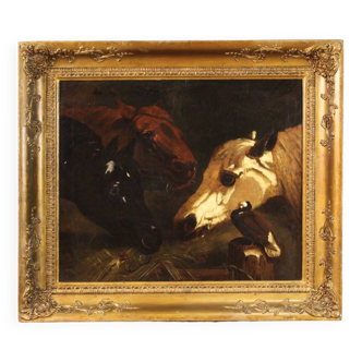 Peinture italienne avec des chevaux de la première moitié du XIXe siècle