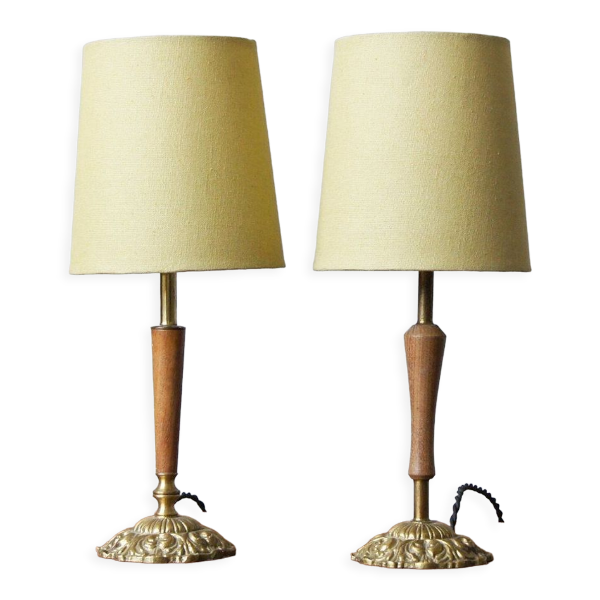 Lampes de table en teck et laiton, années 1960