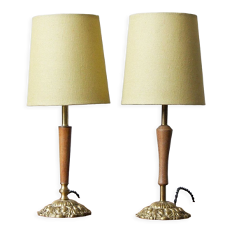Lampes de table en teck et laiton, années 1960