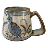 Ceramic mug vase Mexican craftsmanship signed bird flower