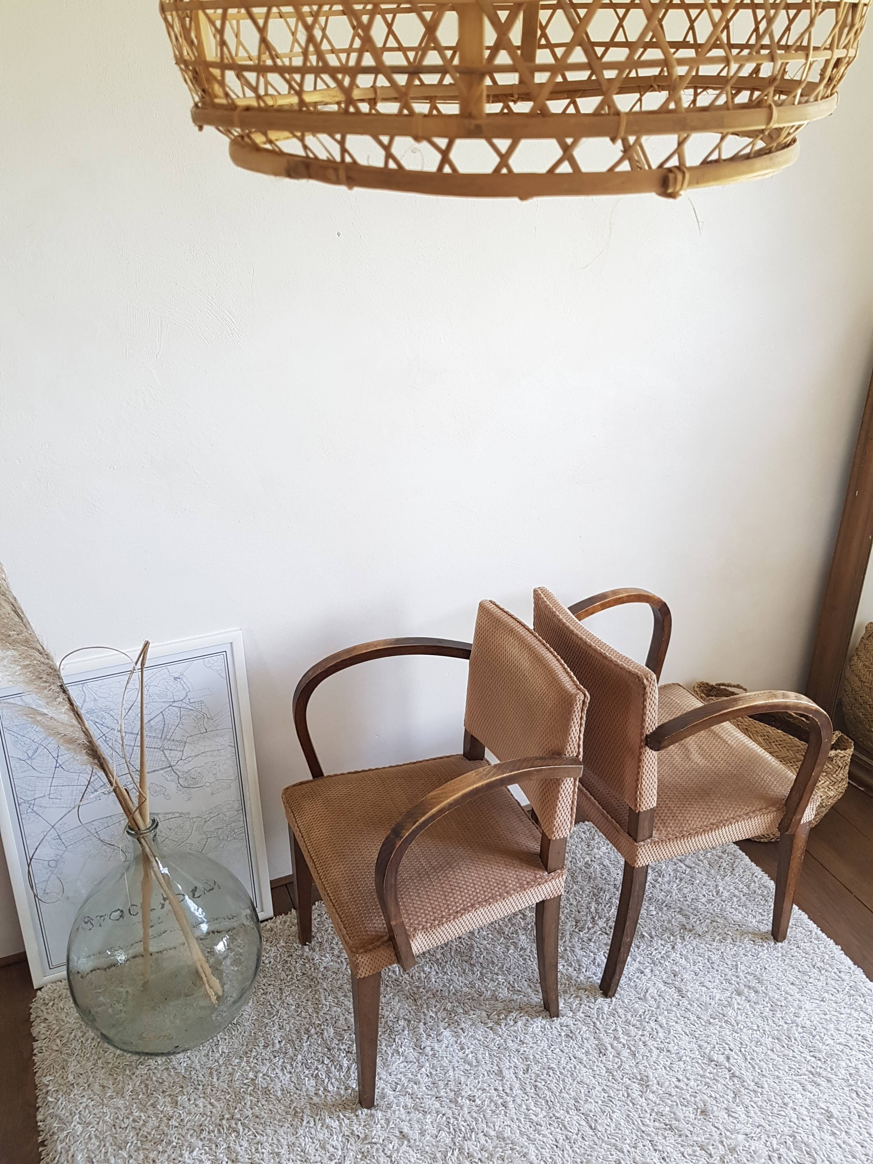 Pair of vintage bridge armchairs-circa 1960-wood and velvet