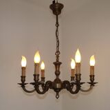 French Mid Century Brass & Copper 6 Light Traditional Style Chandelier 5571