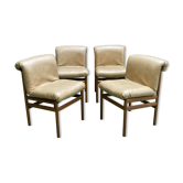 Suite of 4 Scandinavian chairs in teak and faux leather