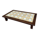 Large vintage 1960s oak and ceramic coffee table.