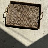 Rectangular Asian handmade basket with circular handle L:45 l:35