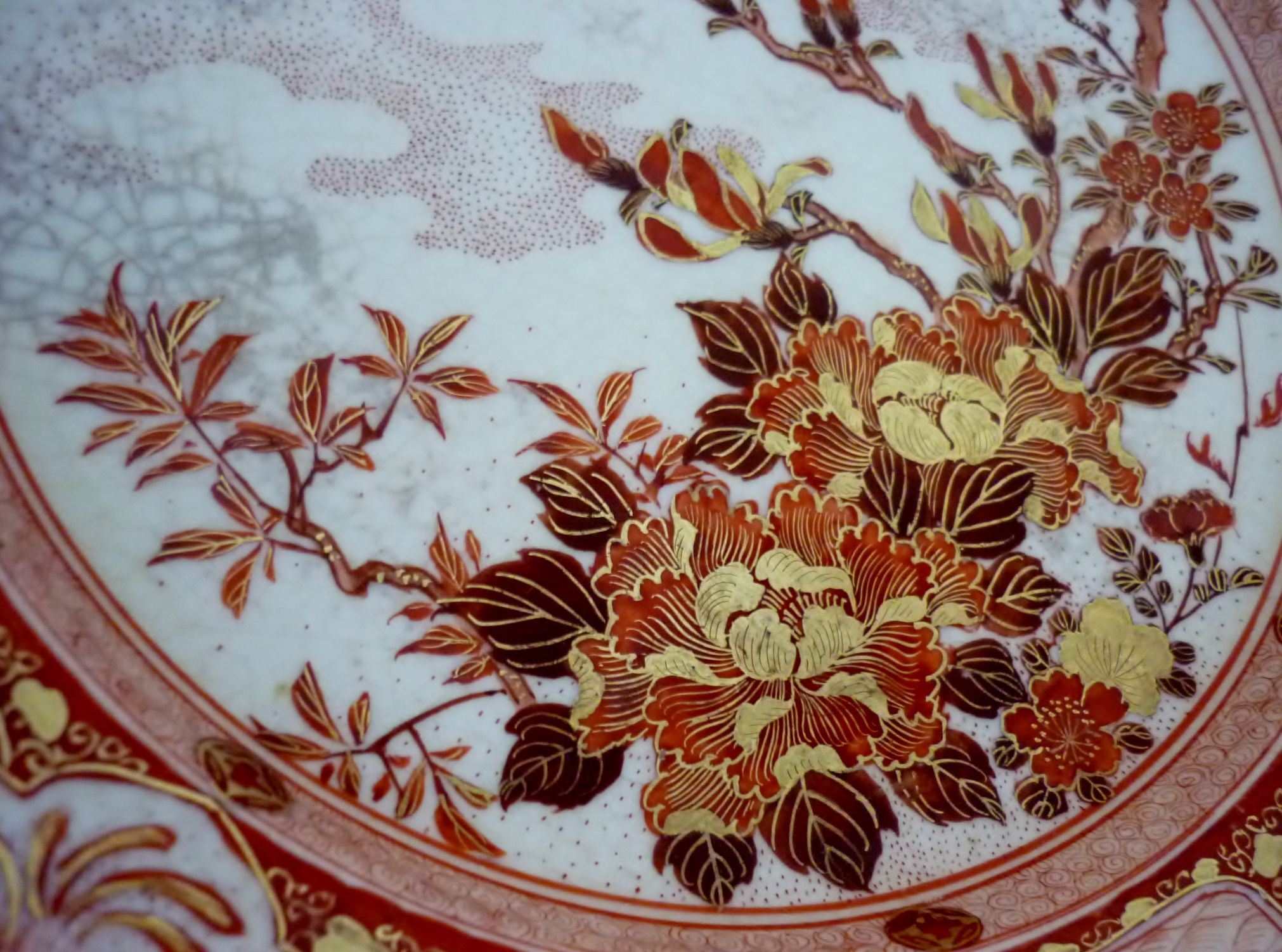 Old nineteenth century plate, Japan Kutani, signed, red and gold