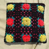 Wool cushion with vintage crochet