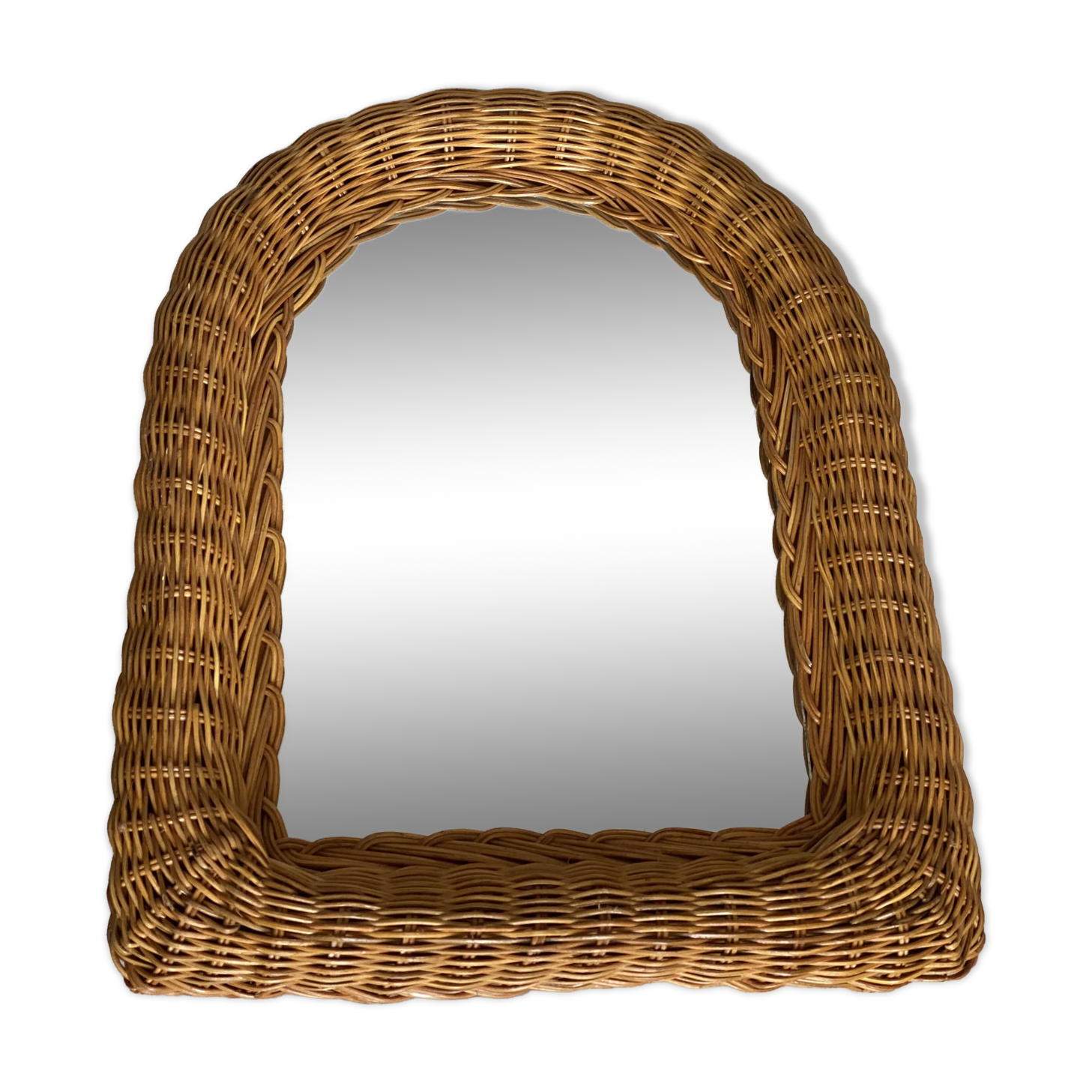 Vintage 1970 woven rattan mirror