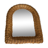 Vintage 1970 woven rattan mirror