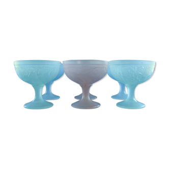 Set of 6 moulded glass ice cups decorated with leaves