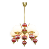 Mid-Century Italian Brass, Opaline & Ceramic Chandelier
