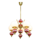 Mid-Century Italian Brass, Opaline & Ceramic Chandelier
