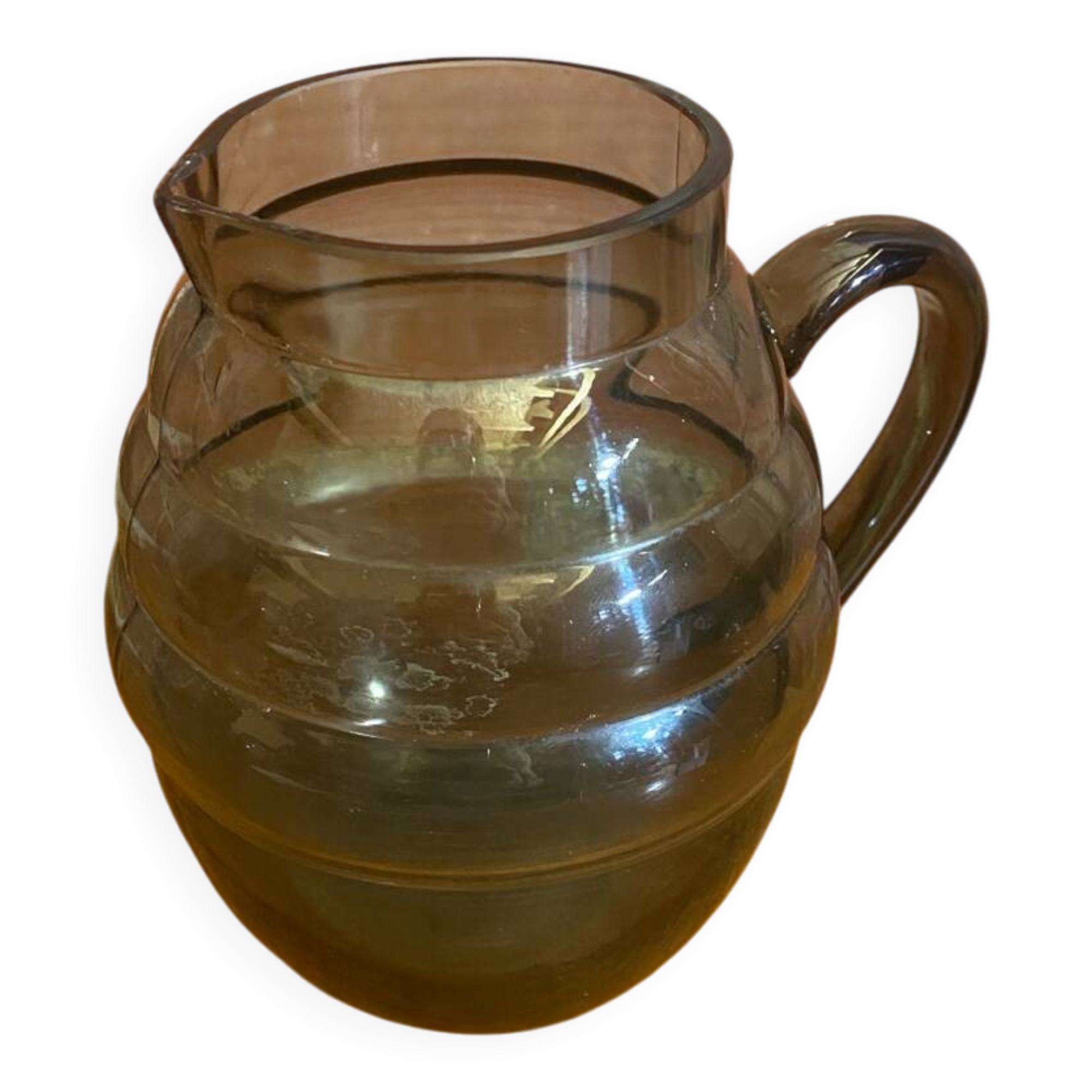 Antique Art Deco Pitcher Smoked Molded Glass Vintage Kitchen #C604