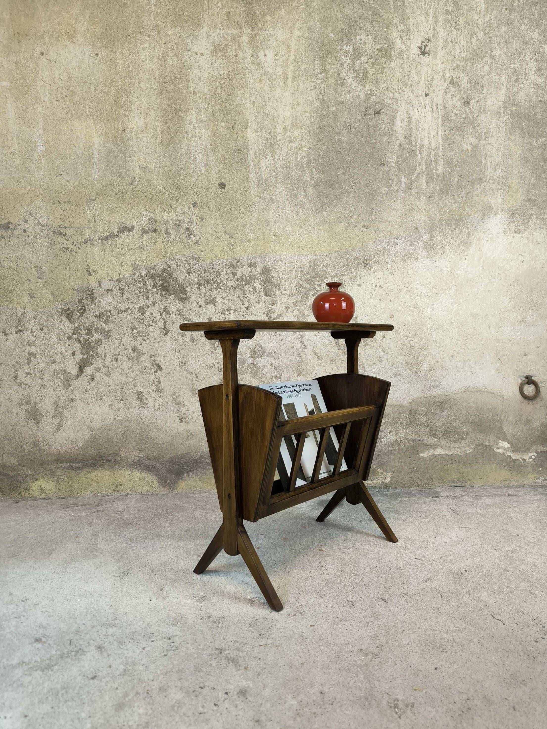 Wooden vintage magazine rack, shelf