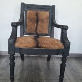 Character armchair in black wood and animal skin #CHMR