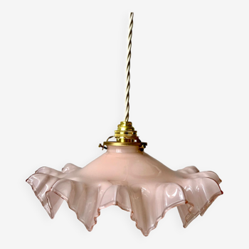 suspension in serrated opaline pleated pink early twentieth century