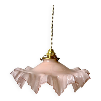 suspension in serrated opaline pleated pink early twentieth century