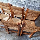 6 chaises en noyer et paillées