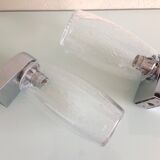 Pair of vintage 1970s-80s glass and chrome wall lights with teardrop shapes