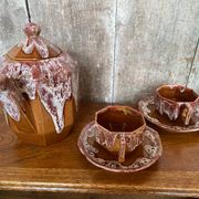Ancienne théière gf art déco céramique flammée marron vintage