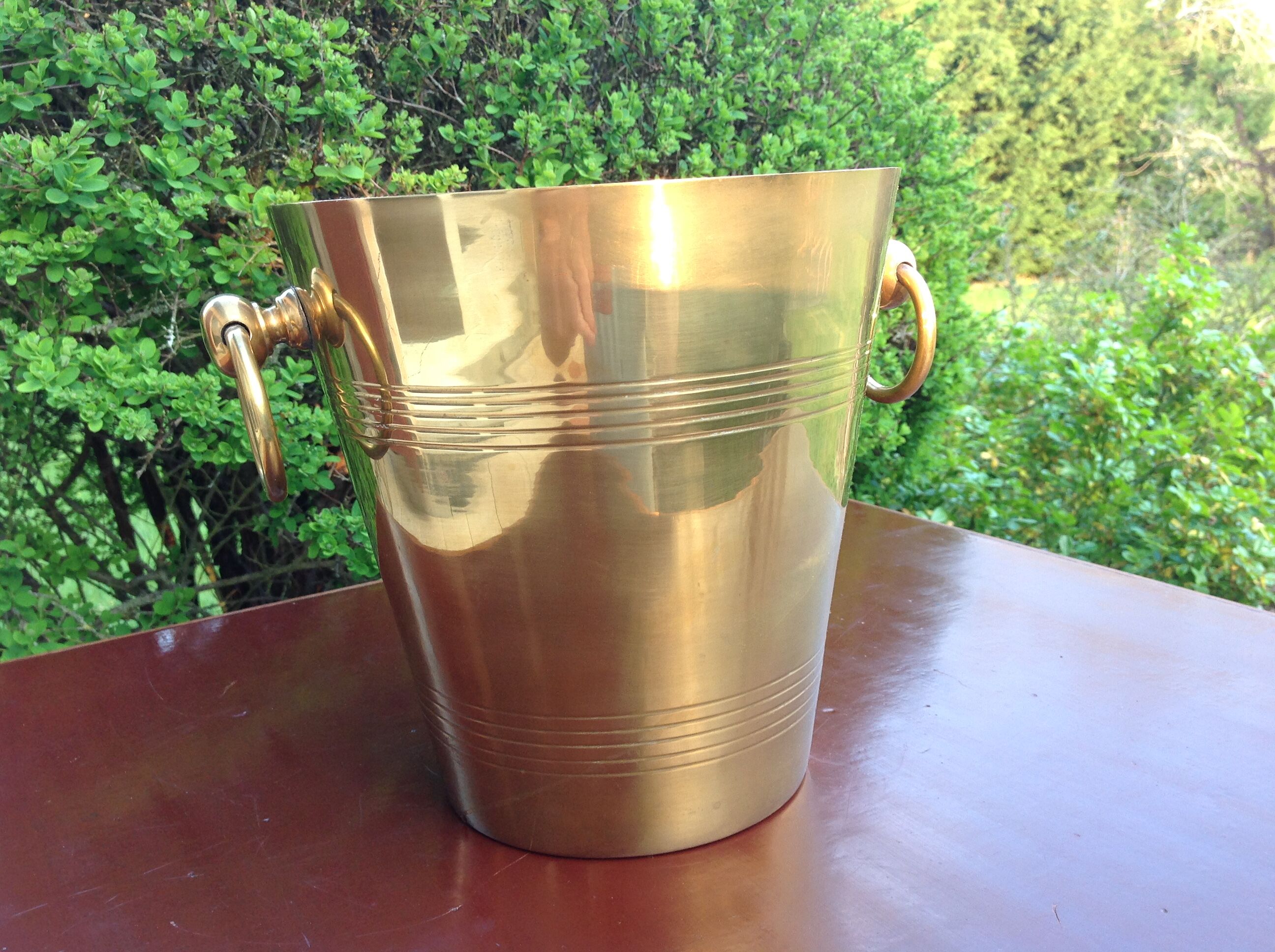 Yellow copper champagne bucket / vintage 70s