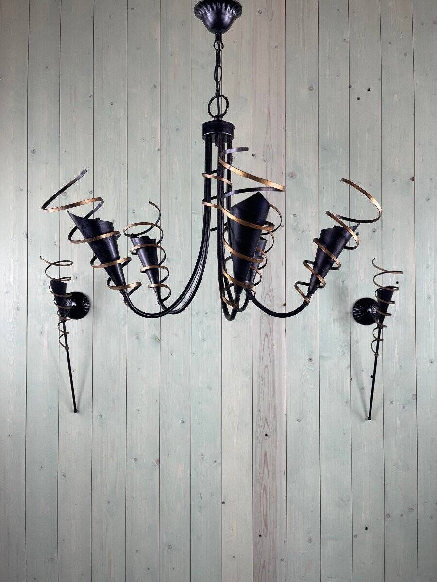 Vintage Chandelier and Pair of Wall Lights