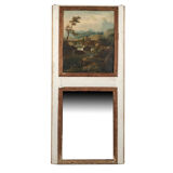 Trumeau orné d’une huile sur toile représentant un paysage animé, début XIXe
