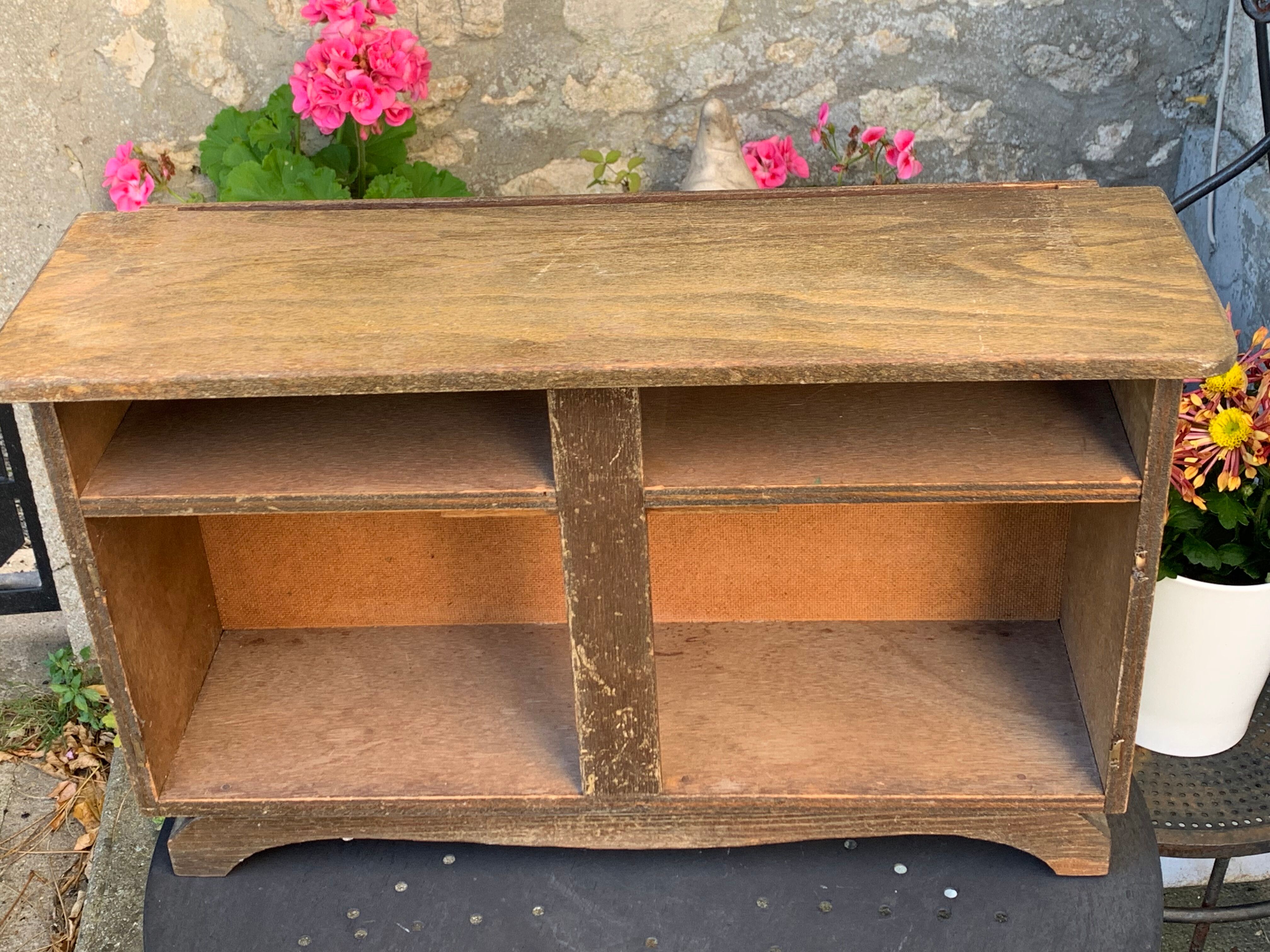 Wooden sideboard without doors for vintage dolls