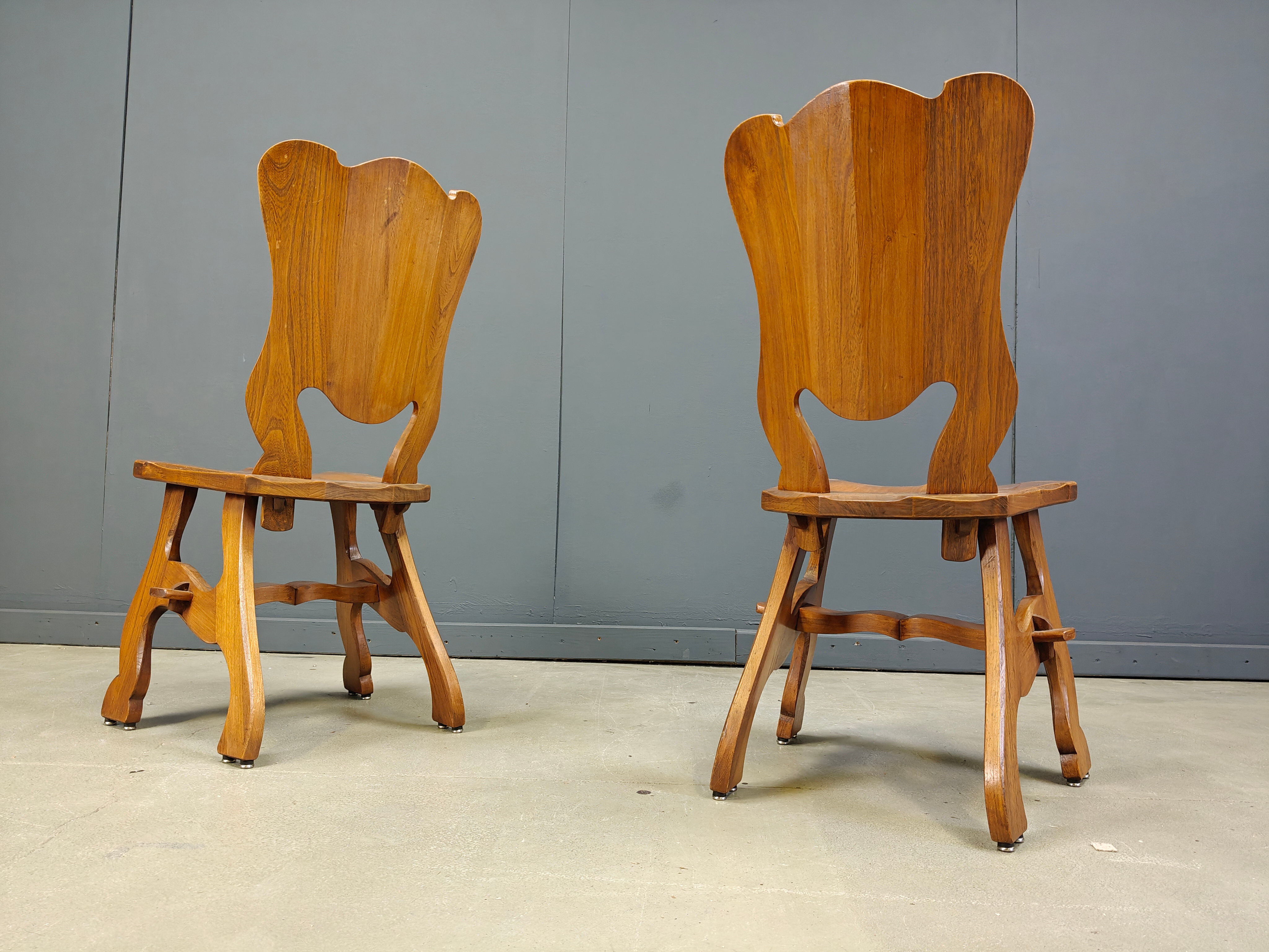 Brutalist oak dining chairs, Netherlands - 1960s