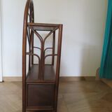 Vintage–Beautiful Bibus-Floor Shelf–Bookcase–Rattan Bamboo and Wood–1 Drawer and 2 Tiers