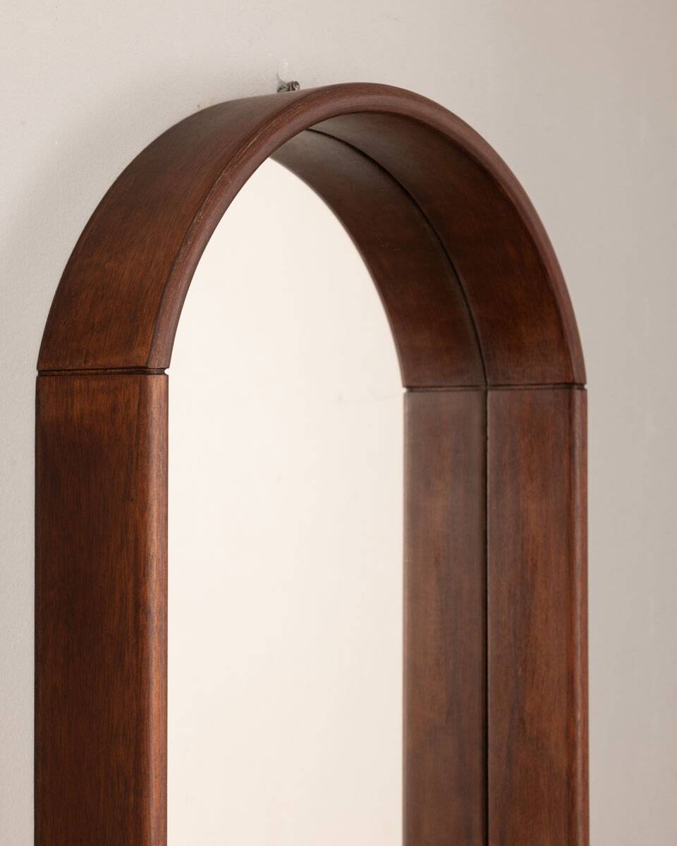 Miroir mural ovale vintage des années 70 en bois design italien