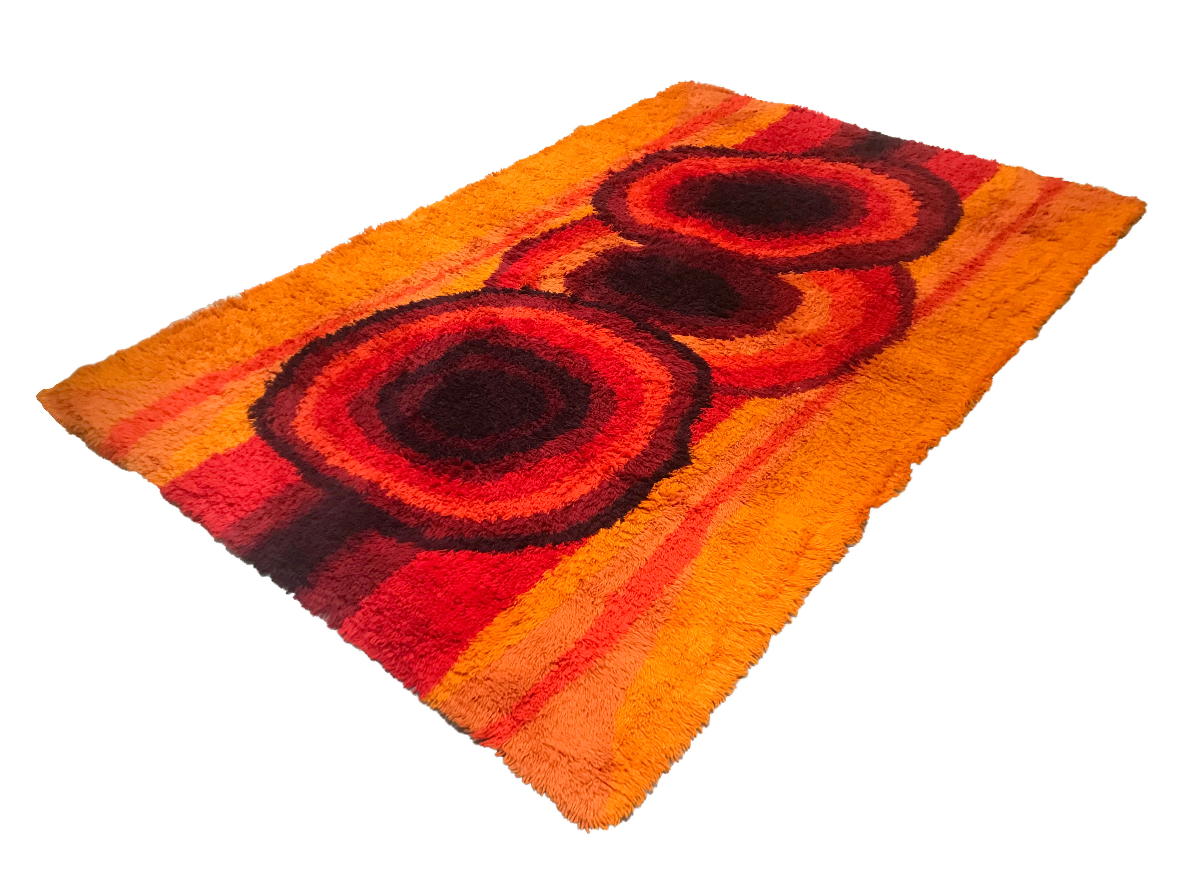 Tapis XXL Ege Taepper Rya De Luxe, Rug en laine orange 70