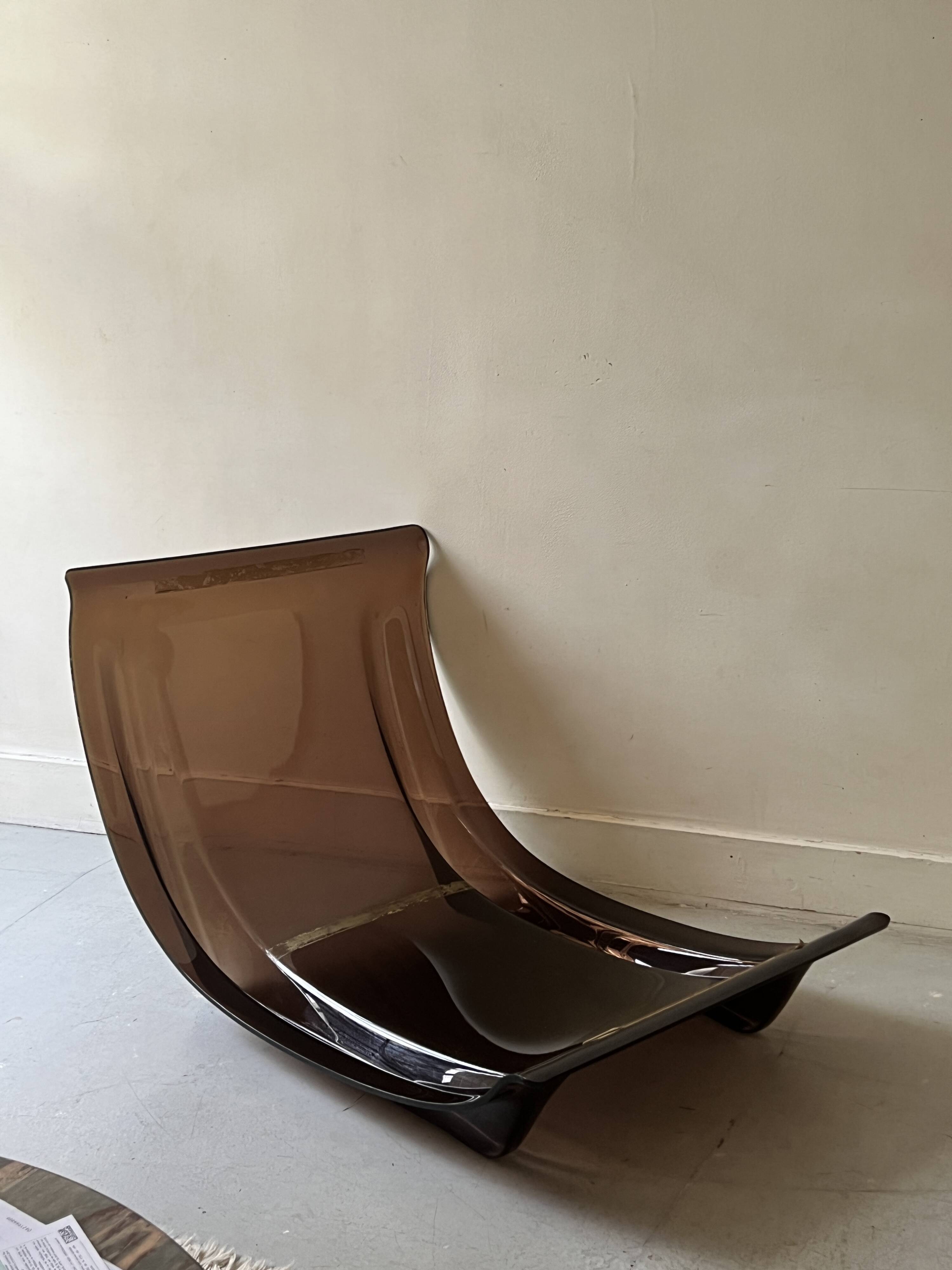 Marsala armchair in plexiglass & brown patchwork leather, Ligne Roset 1970