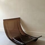 Marsala armchair in plexiglass & brown patchwork leather, Ligne Roset 1970