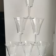 Set of 6 glasses of wine, water crystal engraved years 50-60