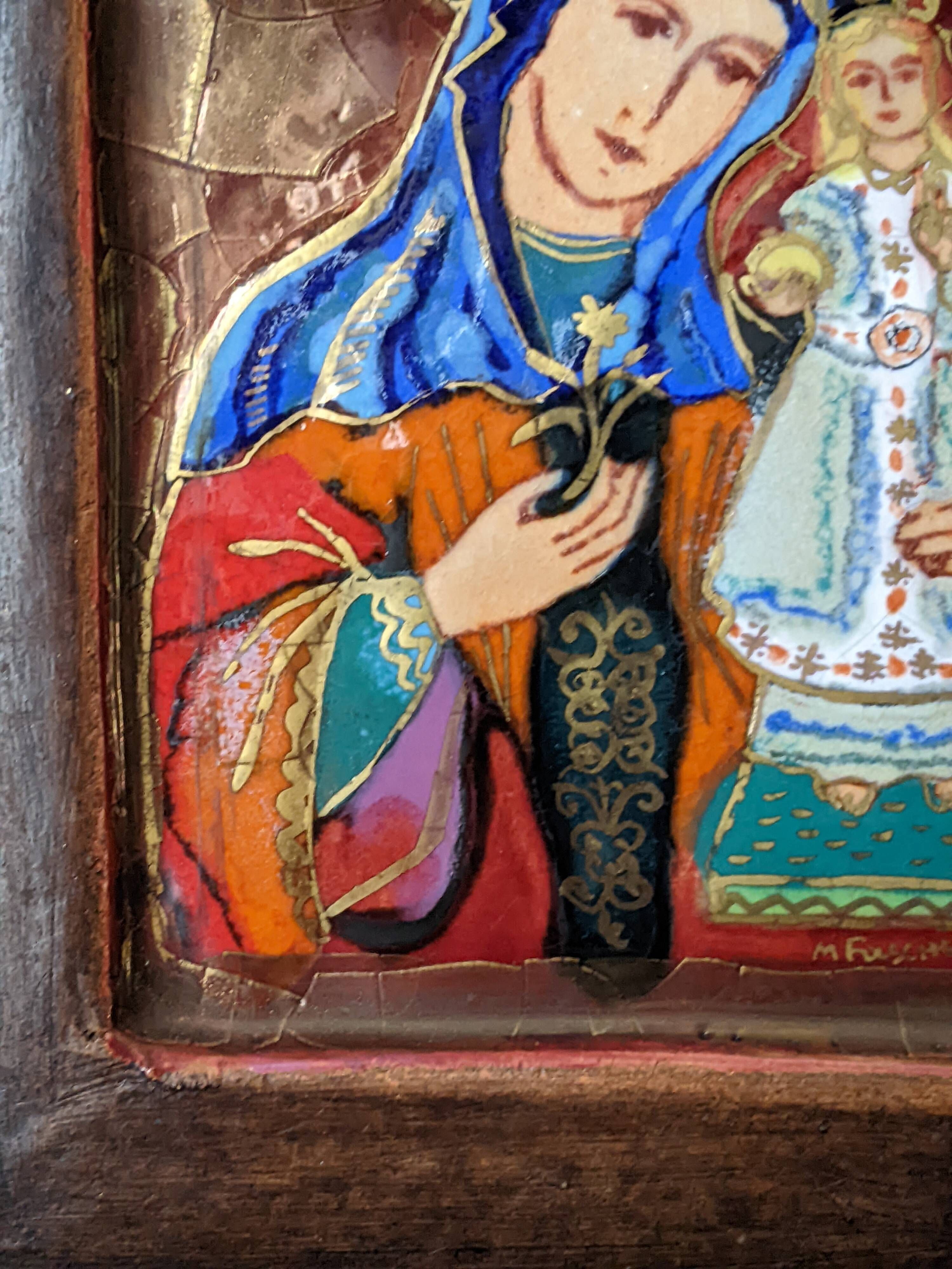 Glazed ceramic plaque of the Virgin and Child
