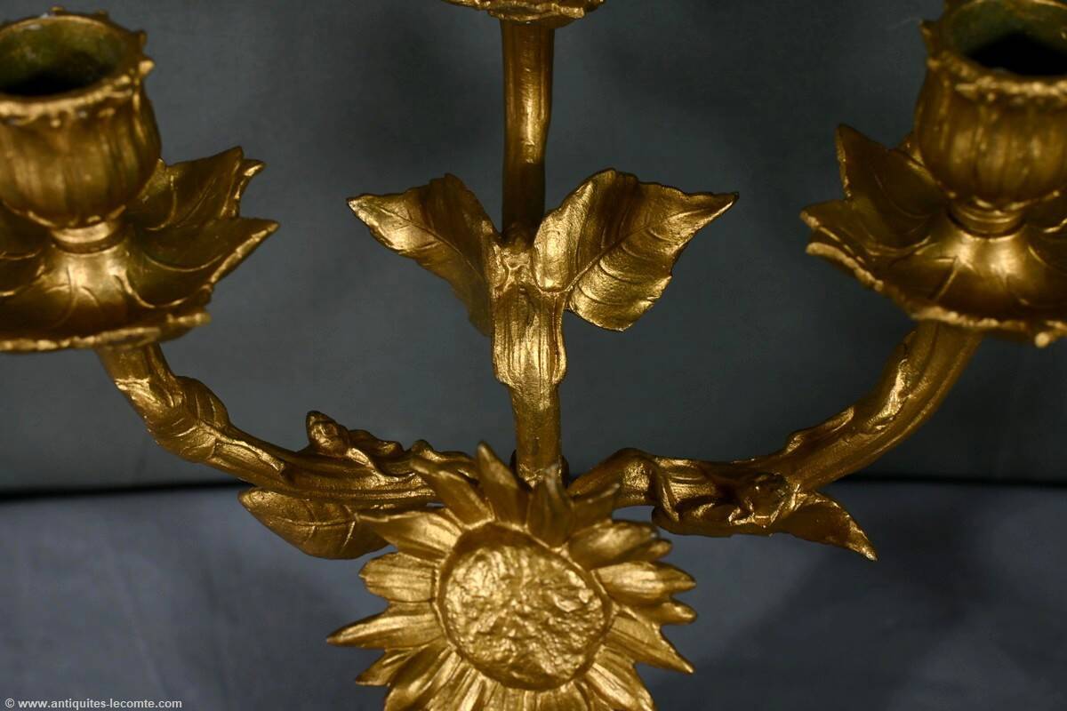 Pair of candelabra in gilded spelter and onyx – 1940