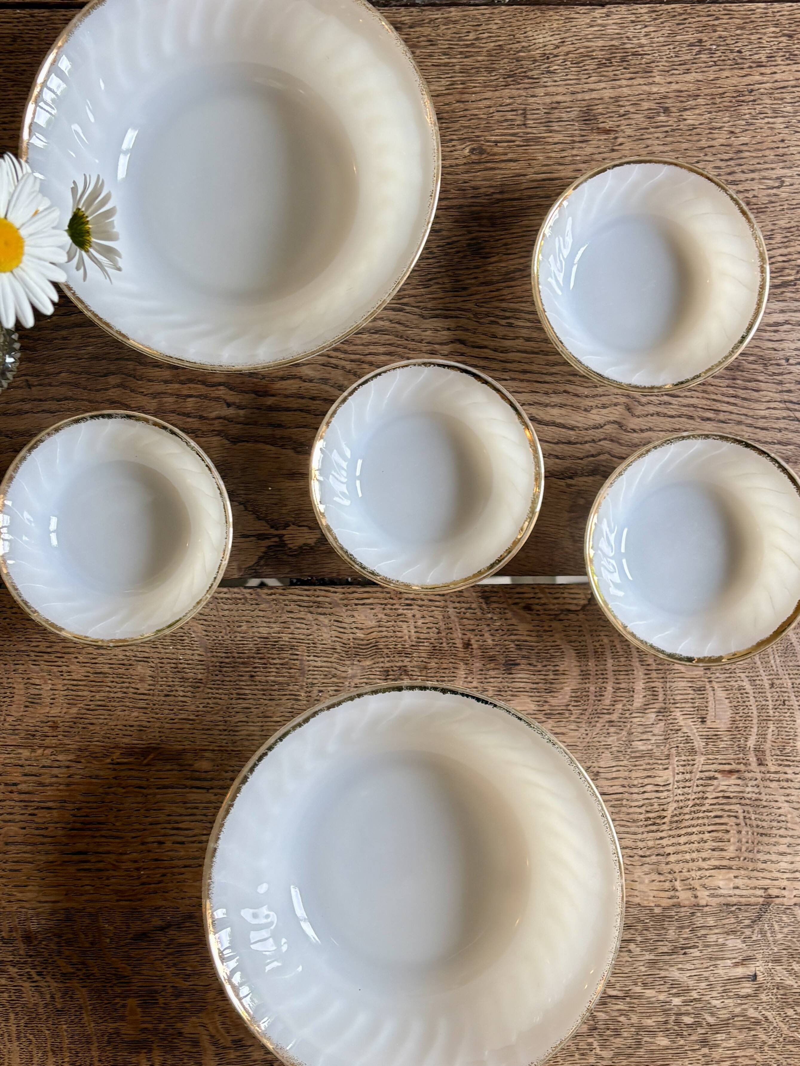 Set of vintage Fire King ramekins and bowls.