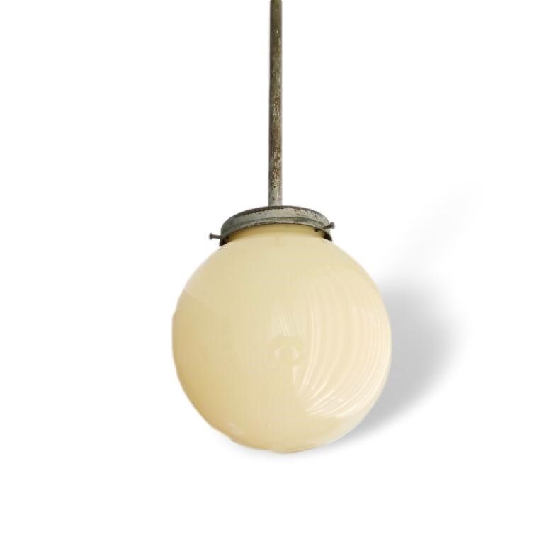 Art Deco 1940s simple opal glass globe pendant lamp