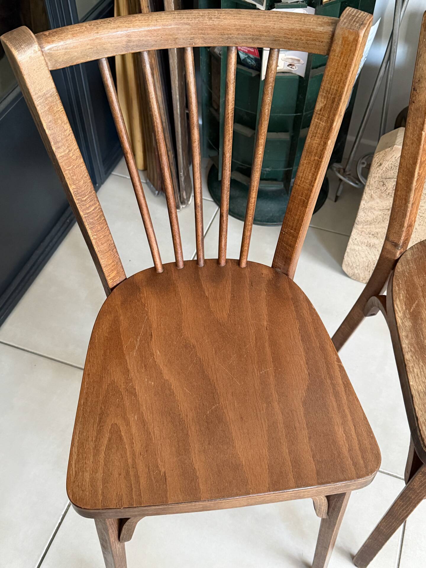 Pair of vintage Baumann bistro chairs in wood.