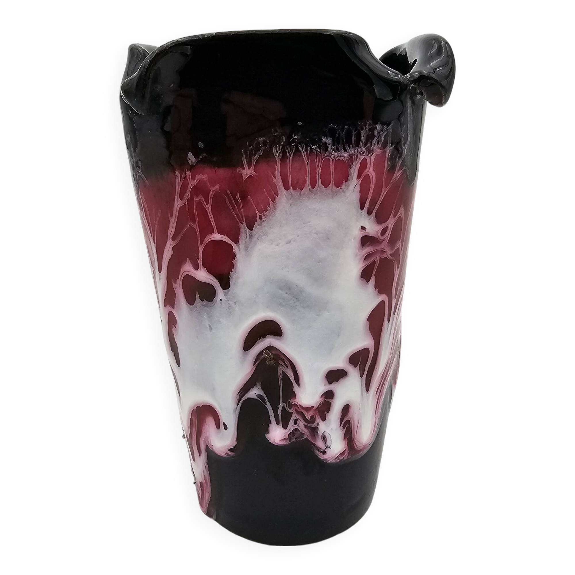Vintage Vallauris black, pink and white vase