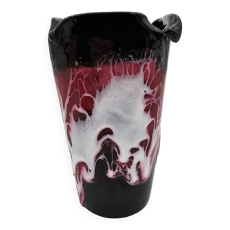 Vintage Vallauris black, pink and white vase