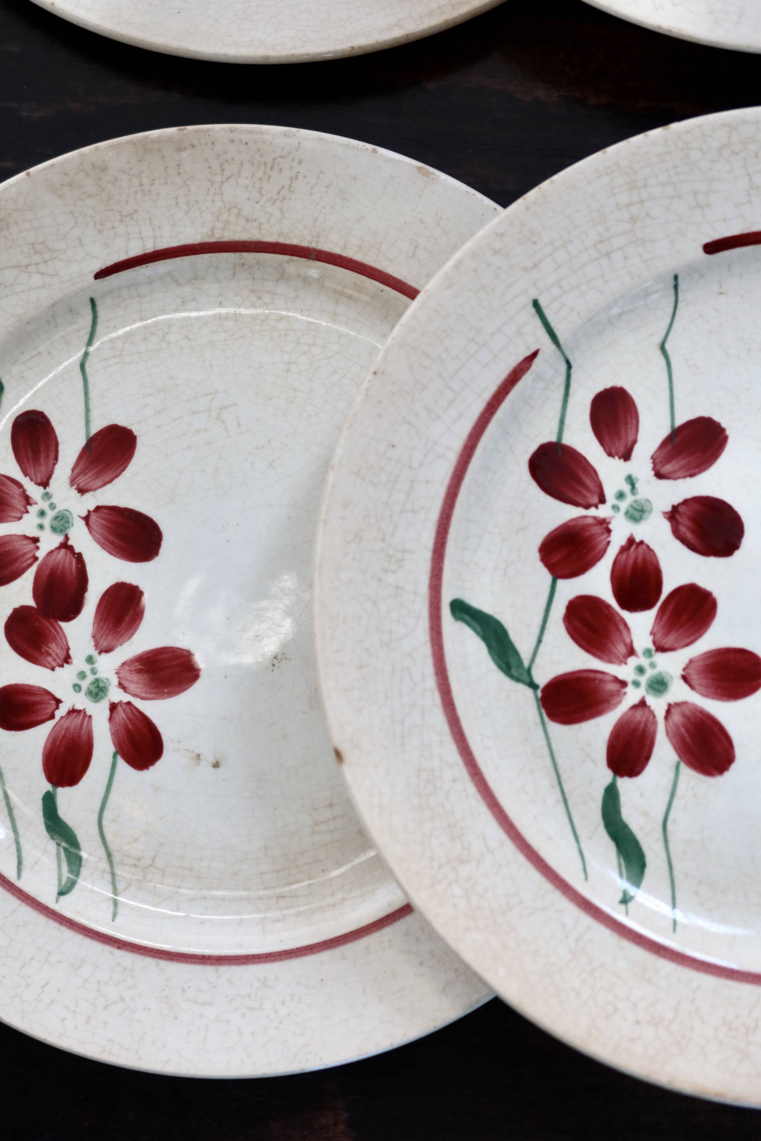 6 vintage earthenware dessert plates - Floral design