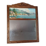 Mirror in frame art deco carved wood waxed 58x46 cm sb