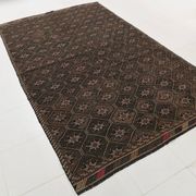 Tapis Kilim Vintage Noir et Brun à Motifs Géométriques, 183x297 Cm