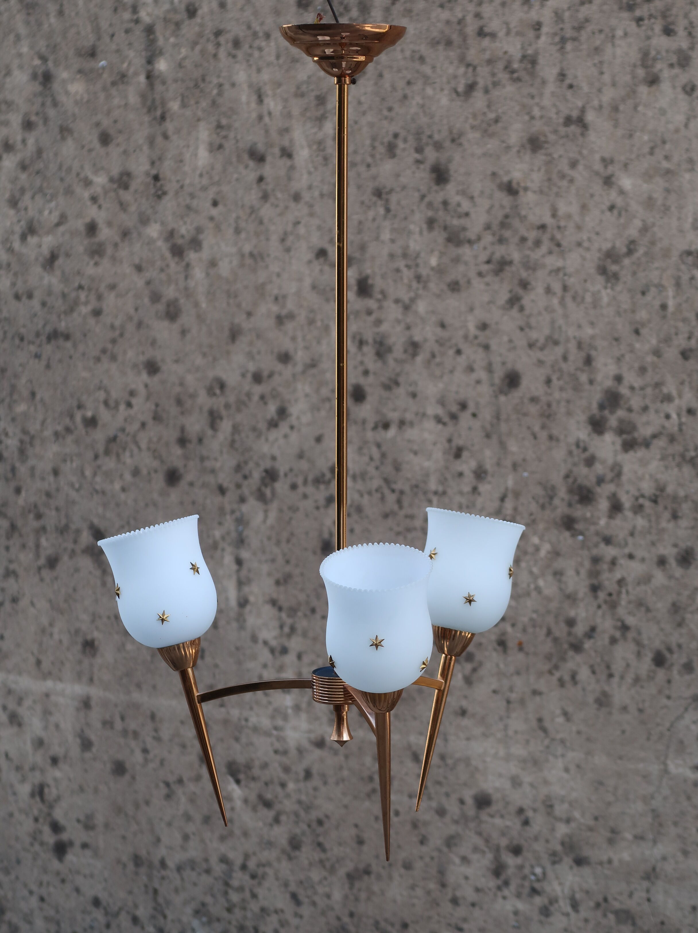 Golden glass chandelier, 3 lights and star-decorated